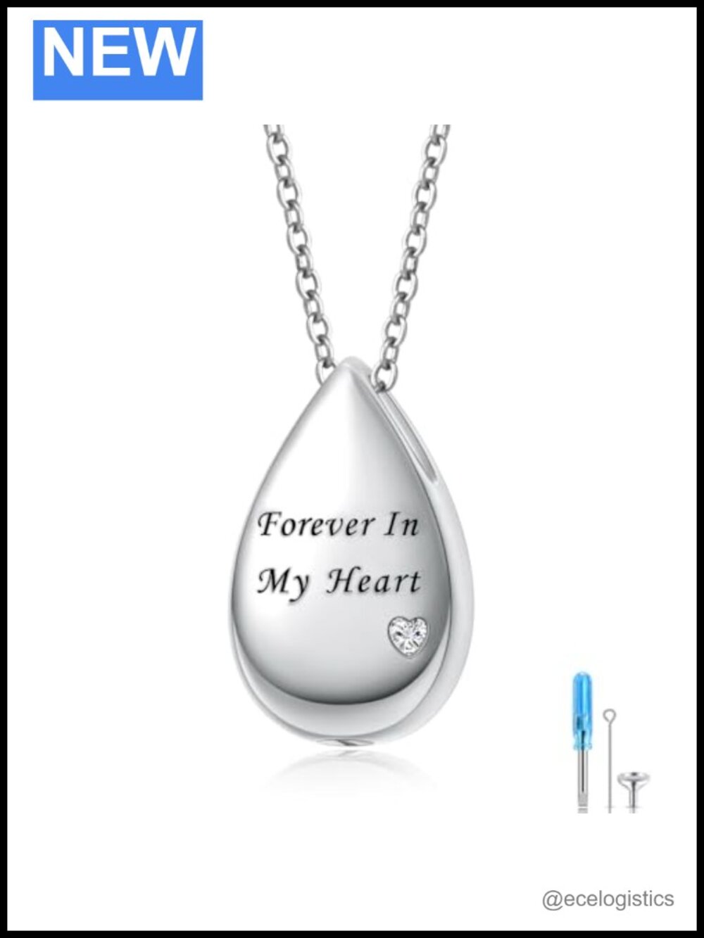 Sterling Silver Teardrop Heart Urn Necklace Forever in My Heart Memorial
